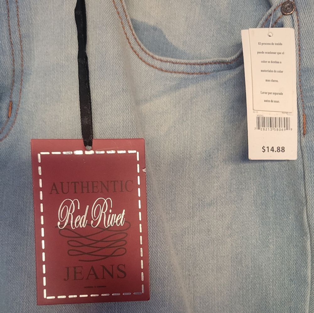Red Rivet Cuff Jeans - Picture 5 of 6